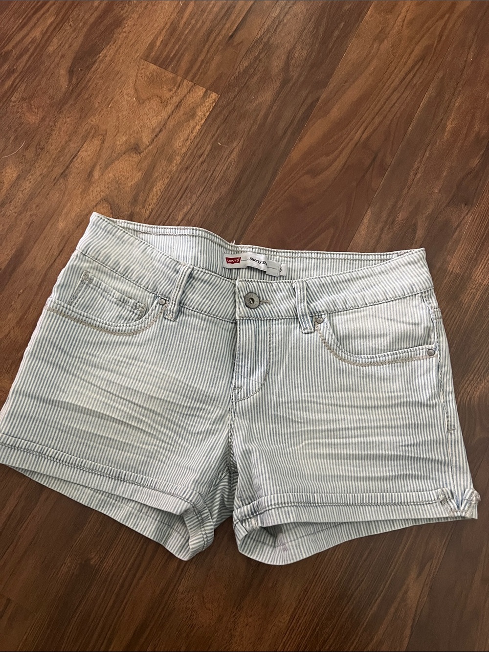Levi's Women's Light Blue & White Pinstripe Jean Shorts